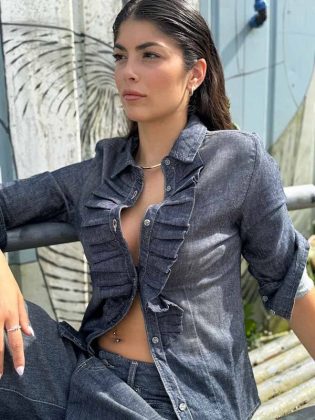 Camicia con frappa in lino cotone