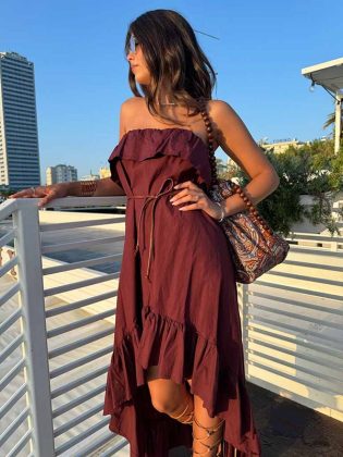 Abito a fascia con volant e cintura