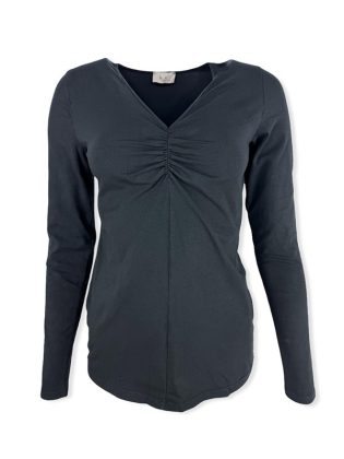 T-shirt scollo a v con arricciatura