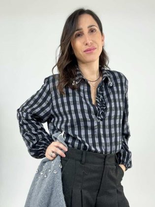 Camicia a quadri strass colletto
