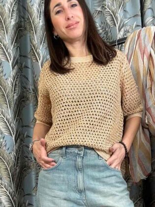 Maglia m/corta a rete e paillettes