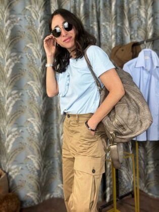 Pantalone cargo in gabardina