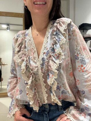 Blusa fantasia con ruches misto seta