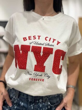 T-shirt con stampa strass