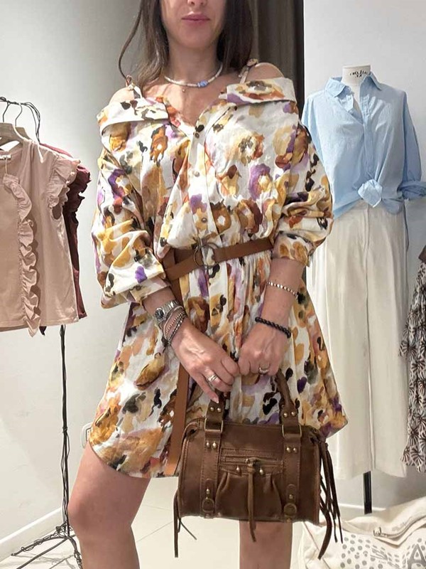 Abito camicia fantasia viscosa lino
