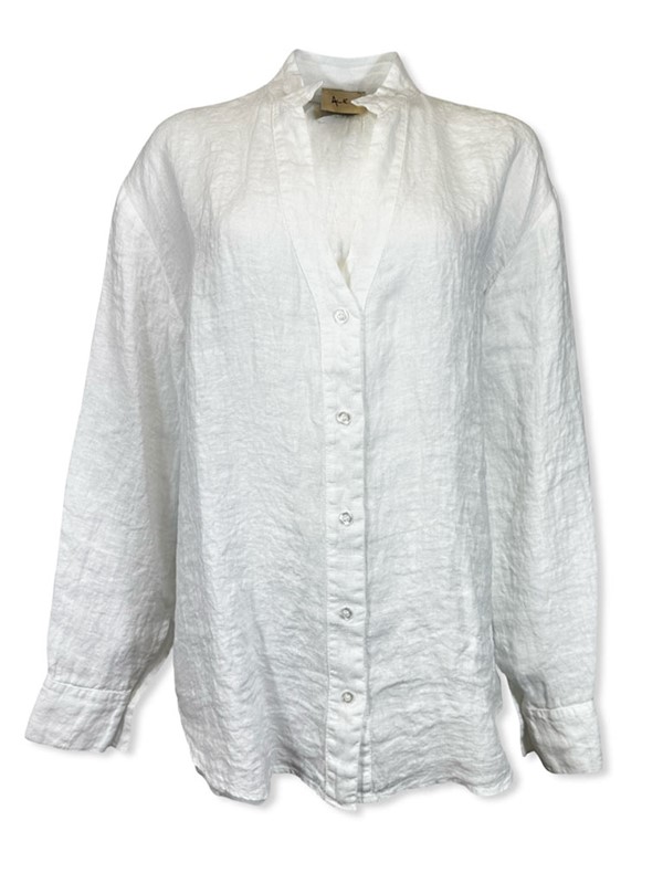 Camicia coreana a v 100% lino - immagine 5