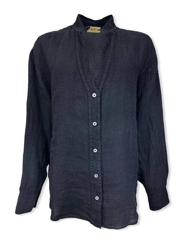 Camicia coreana a v 100% lino - immagine 4