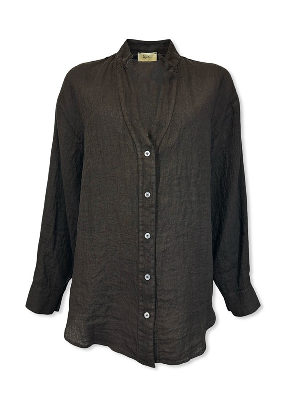 Camicia coreana a v 100% lino - immagine 3